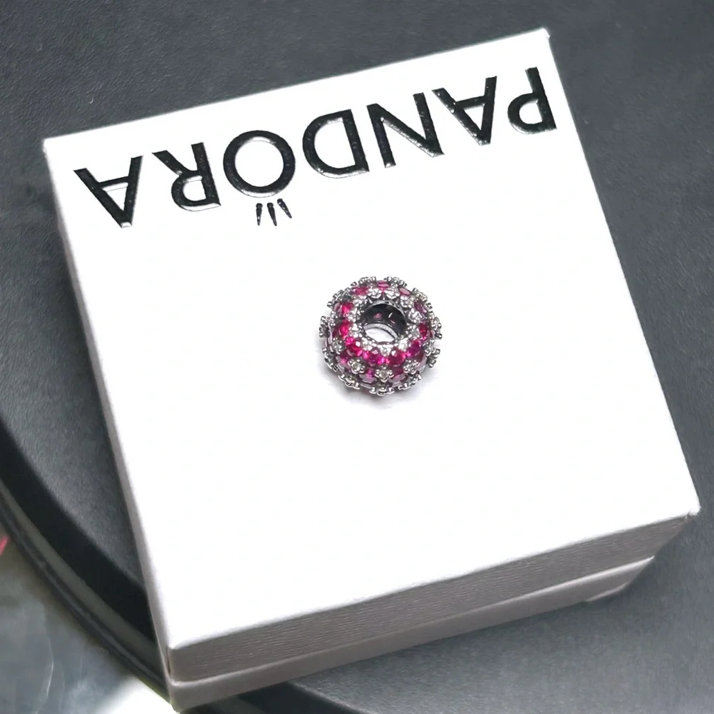 PANDORA Sparkling Pavé Round Pink Charm w/box - Picture 3 of 11